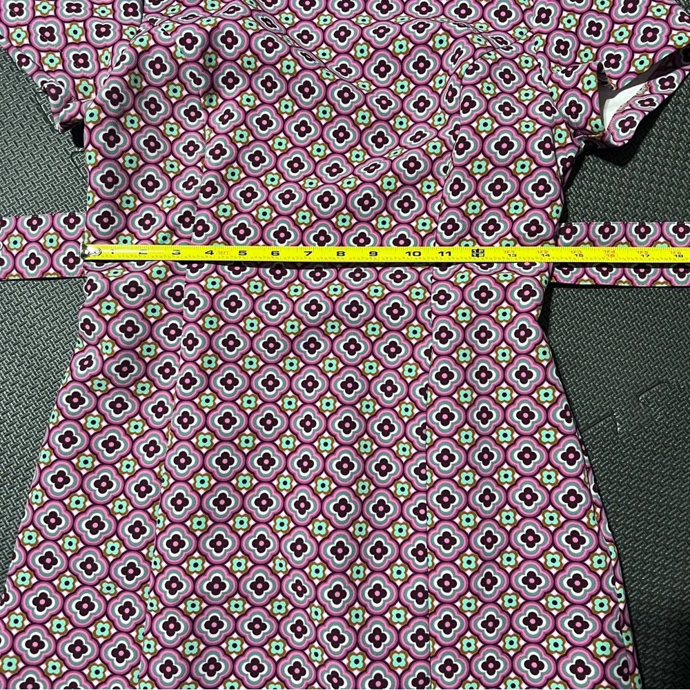 Zara Retro Print Open Back Mini Dress Pink Size Med preppy 70s mod belted barbie - Picture 15 of 16